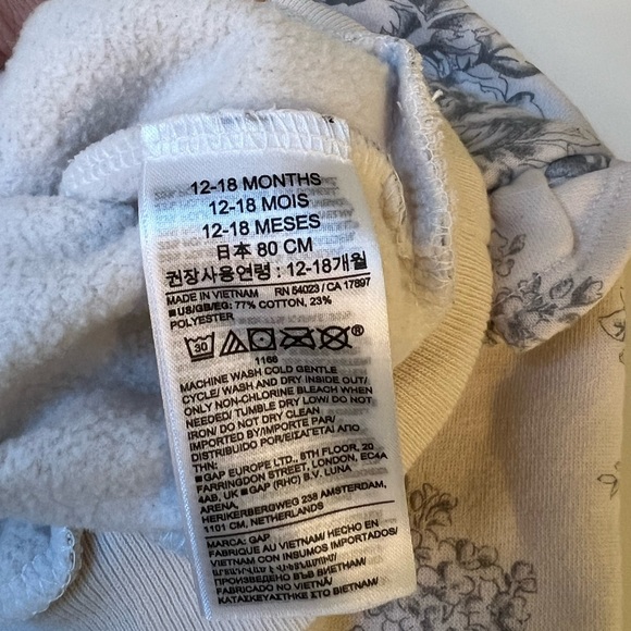 GAP Gray and Cream Floral Sweatshirt With Ruffles Shoulders 12-18 Months - Picture 5 of 5